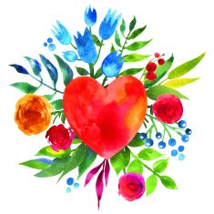 Vintage background with flowers in love and watercolor heart N5