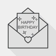 Happy birthday card flat icon with long shadow line