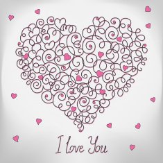 Greeting card with floral heart shape I love You sign