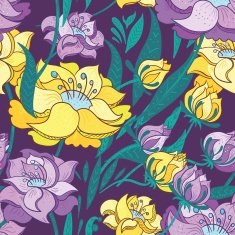 Purple and Yellow Peony Vector Pattern N2