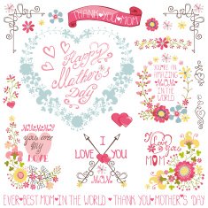 Vintage Floral heart wreath headline decor set Mother day N2