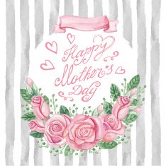 Watercolor pink roses bouquet headline strips Mother day card