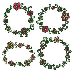 Hand drawn floral round frame N4
