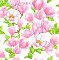 Seamless vector pattern with Magnolia watercolor illustration