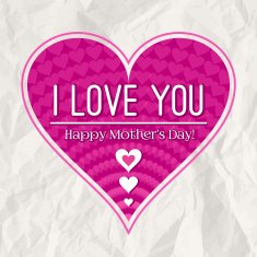 Mother's day greeting card with pink heart over paper backgrou