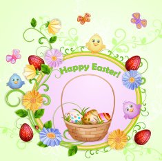 Easter illustration with eggs and beautifull flowers
