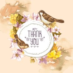 Floral Retro Card with Bird Sparrows N2