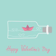 Origami paper boat heart wave inside wine bottle Valentines day