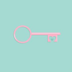 Heart shape pink key Flat design