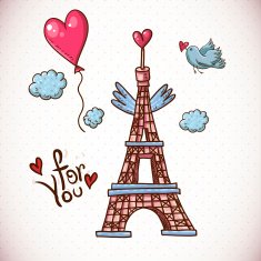 Vintage Card with Eiffel Tower and Heart N2