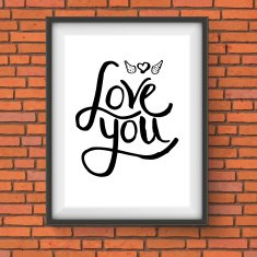 Black Text Design for Love You Concept on a Frame