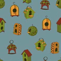 Colored birdhouses on a blue background N2