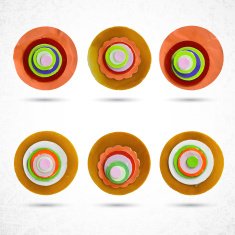 Set of floral circle design elements evoke front view flower N3
