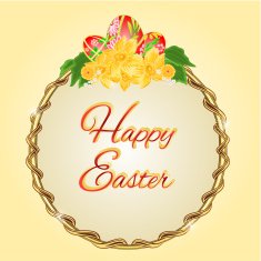 Round frame easter eggs and daffodils vector
