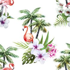 Flamingo with palms and flowers N2