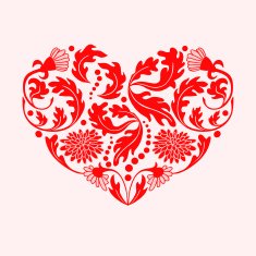 Red Floral Heart on White Background raster illustration