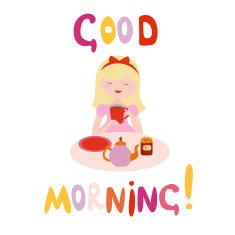 Good morning card with girl character