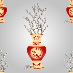 Seamless texture vase with branch pussy willow vector N2