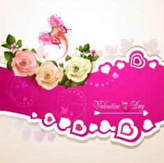 Pink background with heart and roses for Valentine's