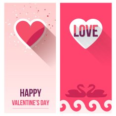Valentine Day Romantic Love Greeting Card Set Flat Vector Illustration