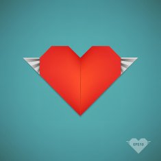 vector retro paper origami heart with wings