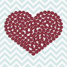 Pink heart made of roses on a blue N2