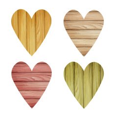 Set of wooden watercolor hearts