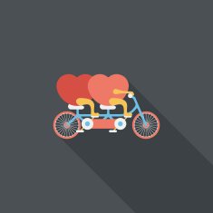 Valentine's Day love heart couple riding bicycle flat icon with