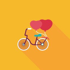 Valentine's Day love heart couple riding bicycle flat icon with N11