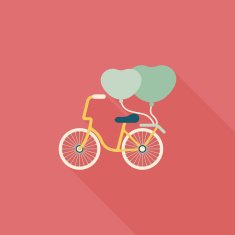 Valentine's Day love heart couple riding bicycle flat icon with N12