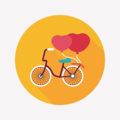 Valentine's Day love heart couple riding bicycle flat icon with N15