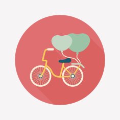 Valentine's Day love heart couple riding bicycle flat icon with N16