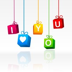 Hanging colorful gift boxes with words Lettering I love you N2