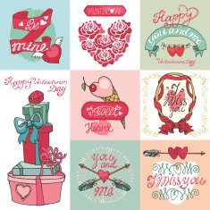 Valentines day card set ELabels decorative elements N2