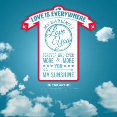 Love you poster in retro style on a summer sky
