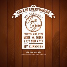 Love you poster in retro style on a wooden background N2