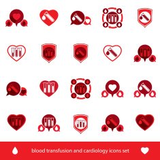 Cardiology and blood transfusion vector icons set symbols