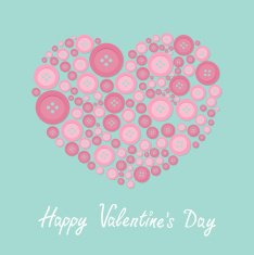 Pink heart buttons Love card Flat design Valentines day