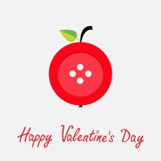 Red button apple with word love Flat design Valentines day