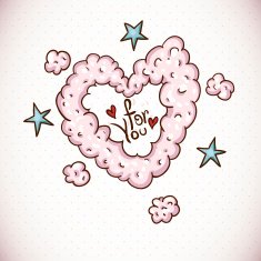 Doodle Card Valentines Day with Heart of Clouds