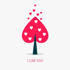 Square background with tree hearts and inscription I LOVE YOU