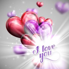 I love you label on balloon hearts background with flash N2