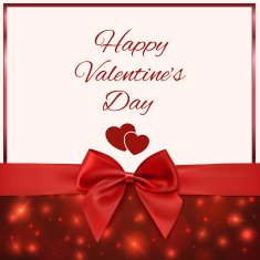 Valentines Day greeting card template with red bow and ribbon
