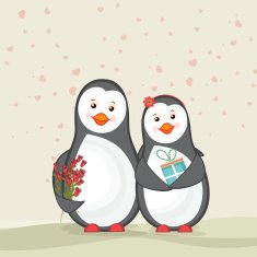Cute penguins for Happy Valentines Day celebration