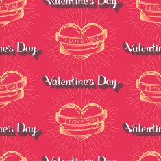 seamless pattern with hearts ribbons hand-written words and light rays