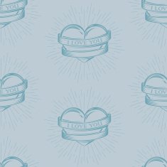 vector seamless pattern with engraving hearts ribbons and burs