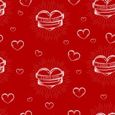 vector seamless pattern with hearts ribbons and burst light rays