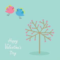 Love tree with hearts and bird Flat design Valentines day