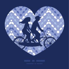 Vector purple drops chevron couple on tandem bicycle heart silhouette