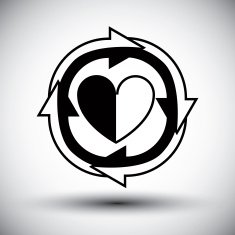 Heart surrounded by arrows vector simple single color icon